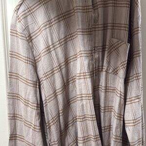 Plaid Button-Up Shirt in Beige and Brown